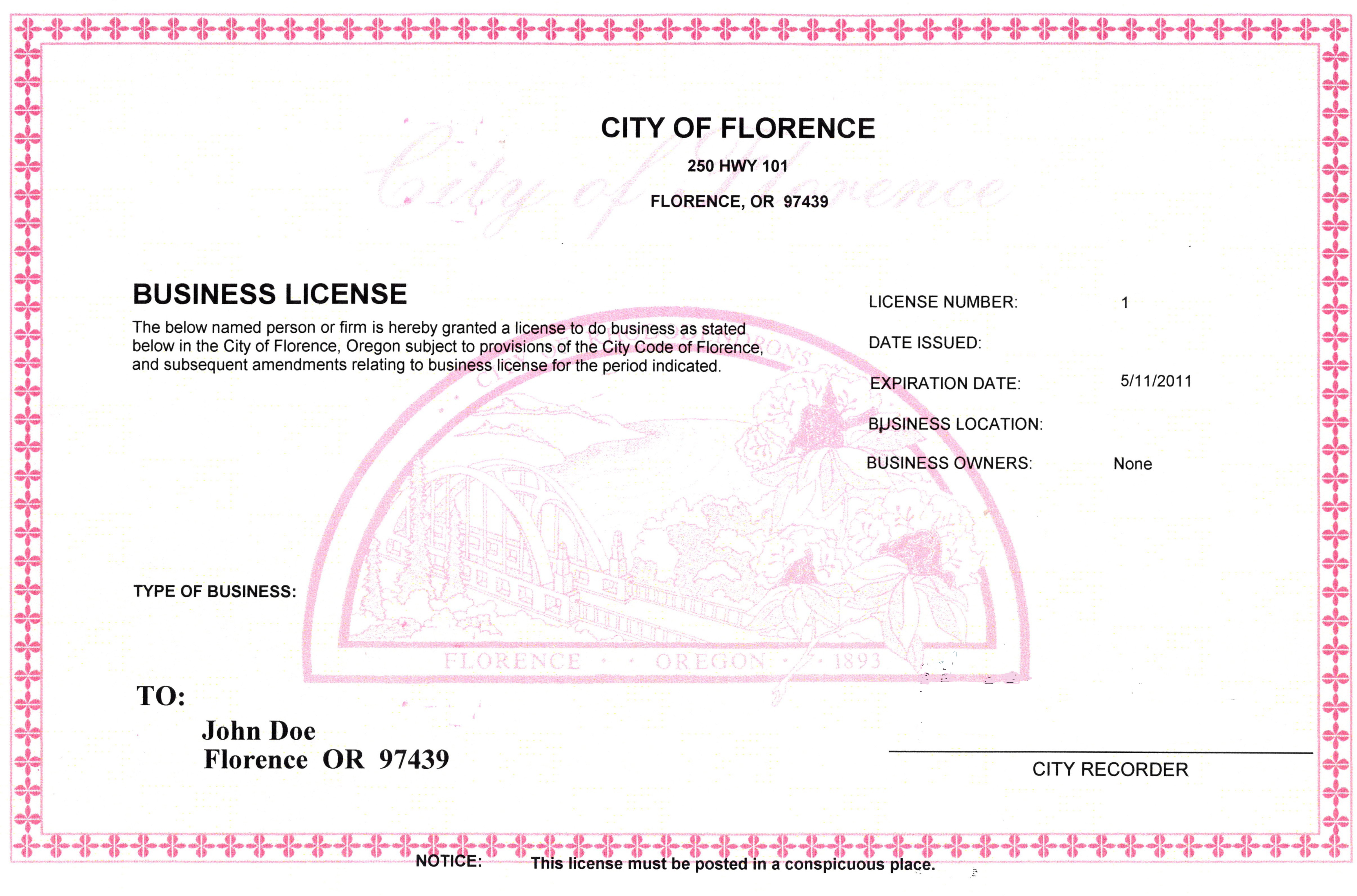 Online Business License Renewal City of Florence Oregon