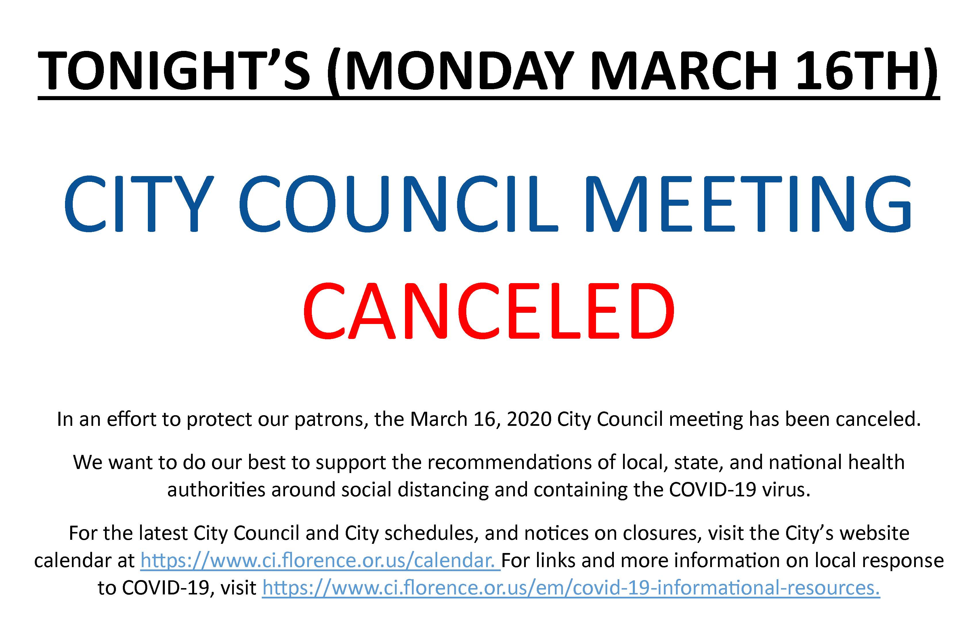 City Council Meeting Canceled