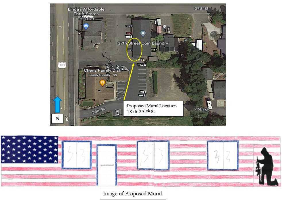 Proposed location of the mural at 1856-2 37th St.  The image is proposed to be an American Flag and soldier silhouette. 